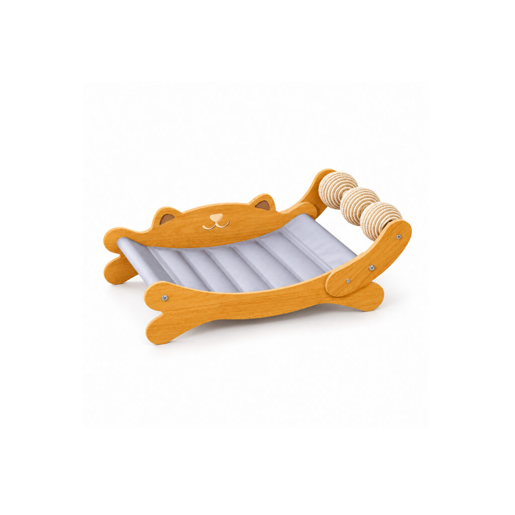 Cat-Face Lounger with Cooling Mat and Ball