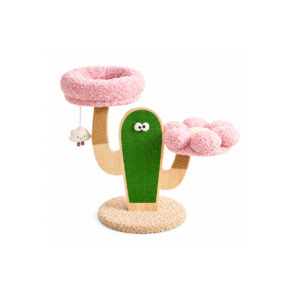 Pink Flower Cat Tree with Round Scratching Panel