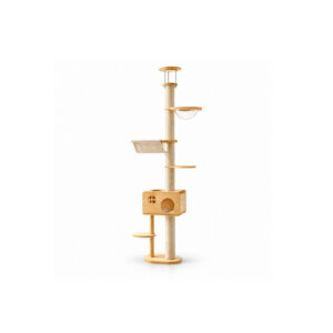 Floor-to-Ceiling Wooden Cat Tree with House