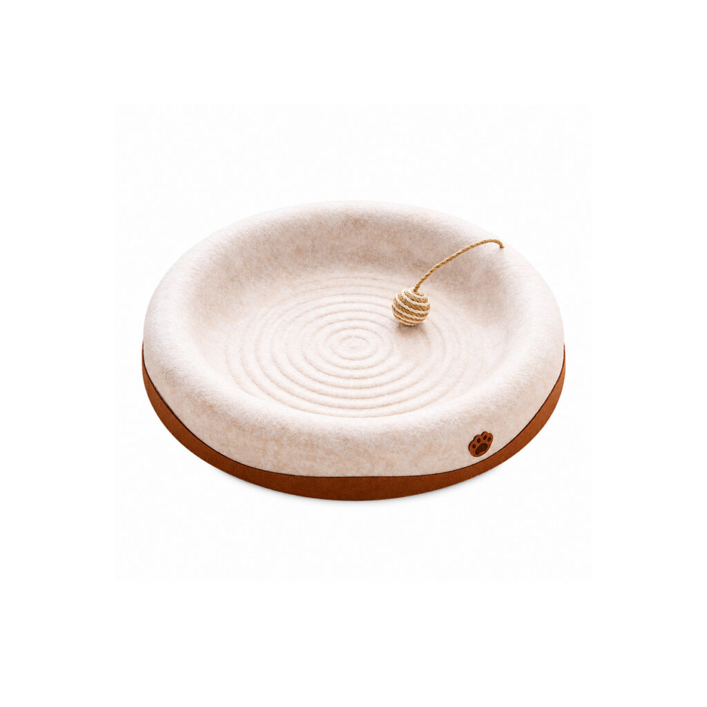 White Round Cat Scratching Bed with Bell Ball